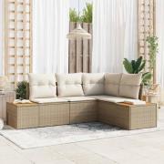 vidaXL Trädgårdsoffset med kudde 5 pcs Beige Poly rattan