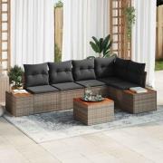 vidaXL Trädgårdsoffset med kudde 6 pcs Grå Poly rattan