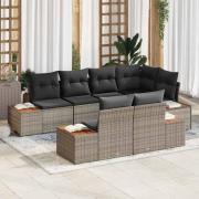 vidaXL Trädgårdsoffset med kudde 7 pcs Grå Poly rattan