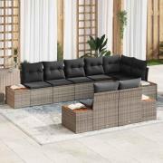 vidaXL Trädgårdsoffset med kudde 8 pcs Grå Poly rattan