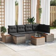 vidaXL Trädgårdsoffset med kudde 7 pcs Grå Poly rattan