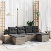vidaXL Trädgårdsoffset med kudde 6 pcs Grå Poly rattan
