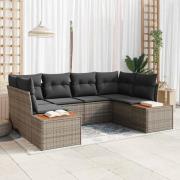 vidaXL Trädgårdsoffset med kudde 6 pcs Grå Poly rattan