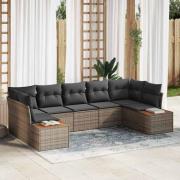 vidaXL Trädgårdsoffset med kudde 7 pcs Grå Poly rattan