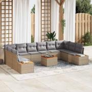 vidaXL Trädgårdsoffset med kudde 11 pcs Beige Poly rattan