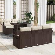 vidaXL Trädgårdsoffset med kudde 6 pcs Brun Poly rattan