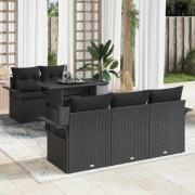 vidaXL Trädgårdsoffset med kudde 6 pcs Svart Poly rattan