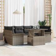 vidaXL Trädgårdsoffset med kudde 7 pcs Grå Poly rattan