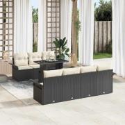 vidaXL Trädgårdsoffset med kudde 8 pcs Svart Poly rattan
