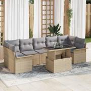 vidaXL Trädgårdsoffset med kudde 8 pcs Beige Poly rattan