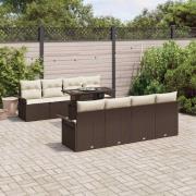 vidaXL Trädgårdsoffset med kudde 9 pcs Brun Poly rattan
