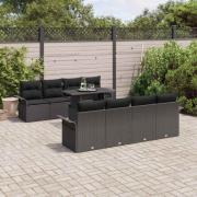 vidaXL Trädgårdsoffset med kudde 9 pcs Svart Poly rattan