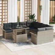 vidaXL Trädgårdsoffset med kudde 9 pcs Ljusgrå Poly rattan