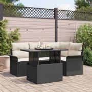 vidaXL Trädgårdsoffset med kudde 5 pcs Svart Poly rattan