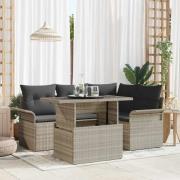 vidaXL Trädgårdsoffset med kudde 5 pcs Ljusgrå Poly rattan