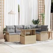 vidaXL Trädgårdsoffset med kudde 6 pcs Beige Poly rattan