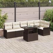 vidaXL Trädgårdsoffset med kudde 7 pcs Brun Poly rattan