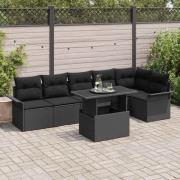 vidaXL Trädgårdsoffset med kudde 7 pcs Svart Poly rattan