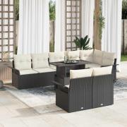 vidaXL Trädgårdsoffset med kudde 9 pcs Svart Poly rattan