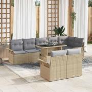 vidaXL Trädgårdsoffset med kudde 9 pcs Beige Poly rattan