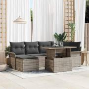 vidaXL Trädgårdsoffset med kudde 7 pcs Grå Poly rattan