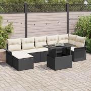 vidaXL Trädgårdsoffset med kudde 8 pcs Svart Poly rattan