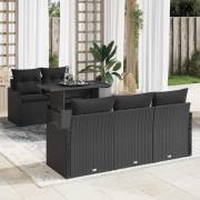 vidaXL Trädgårdsoffset med kudde 6 pcs Svart Poly rattan
