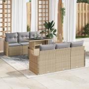 vidaXL Trädgårdsoffset med kudde 7 pcs Beige Poly rattan
