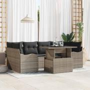 vidaXL Trädgårdsoffset med kudde 7 pcs Grå Poly rattan
