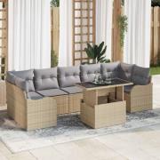 vidaXL Trädgårdsoffset med kudde 8 pcs Beige Poly rattan