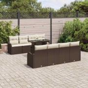 vidaXL Trädgårdsoffset med kudde 7 pcs Brun Poly rattan
