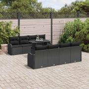vidaXL Trädgårdsoffset med kudde 7 pcs Svart Poly rattan
