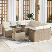 vidaXL Trädgårdsoffset med kudde 9 pcs Beige Poly rattan