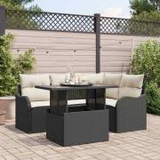 vidaXL Trädgårdsoffset med kudde 5 pcs Svart Poly rattan