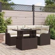 vidaXL Trädgårdsoffset med kudde 5 pcs Brun Poly rattan