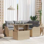 vidaXL Utomhusmatbord med kudde 5 pcs Beige Poly rattan