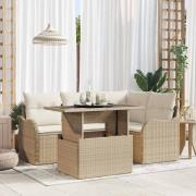 vidaXL Utomhusmatbord med kudde 5 pcs Beige Poly rattan
