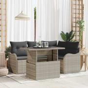 vidaXL Trädgårdsoffset med kudde 5 pcs Ljusgrå Poly rattan