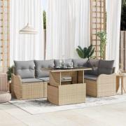 vidaXL Trädgårdsoffset med kudde 6 pcs Beige Poly rattan