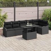 vidaXL Trädgårdsoffset med kudde 7 pcs Svart Poly rattan