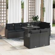 vidaXL Lounge-set med kudde 9 pcs Svart Poly rattan