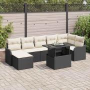 vidaXL Trädgårdsoffset med kudde 8 pcs Svart Poly rattan