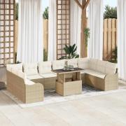 vidaXL Trädgårdsoffset med kudde 11 pcs Beige Poly rattan
