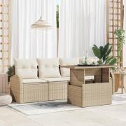 vidaXL Trädgårdsoffset med kudde 5 pcs Beige Poly rattan