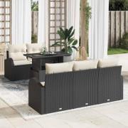 vidaXL Trädgårdsoffset med kudde 6 pcs Svart Poly rattan