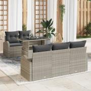 vidaXL Trädgårdsoffset med kudde 6 pcs Ljusgrå Poly rattan