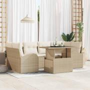 vidaXL Trädgårdsoffset med kudde 7 pcs Beige Poly rattan