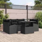 vidaXL Trädgårdsoffset med kudde 7 pcs Svart Poly rattan