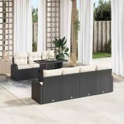 vidaXL Trädgårdsoffset med kudde 8 pcs Svart Poly rattan