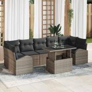 vidaXL Trädgårdsoffset med kudde 8 pcs Grå Poly rattan